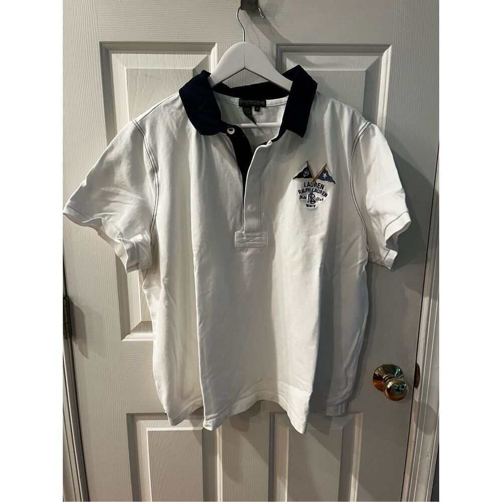 Vintage Lauren Ralph Lauren Yacht Club White Dual Sided Short Sleeve Rugby Shirt